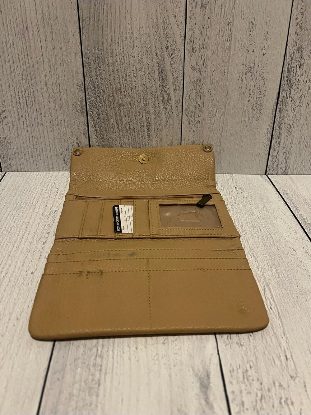 Source Unknown Tan Fold-Over Pebbled Faux Leather Wallet